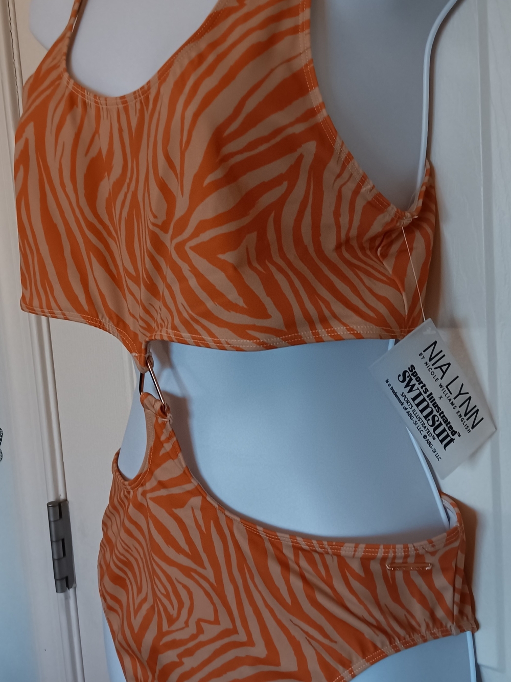 Nia Lynn Sports Illustrated Orange Zebra Cutout One-Piece Women's Size L NWT - Picture 2 of 6